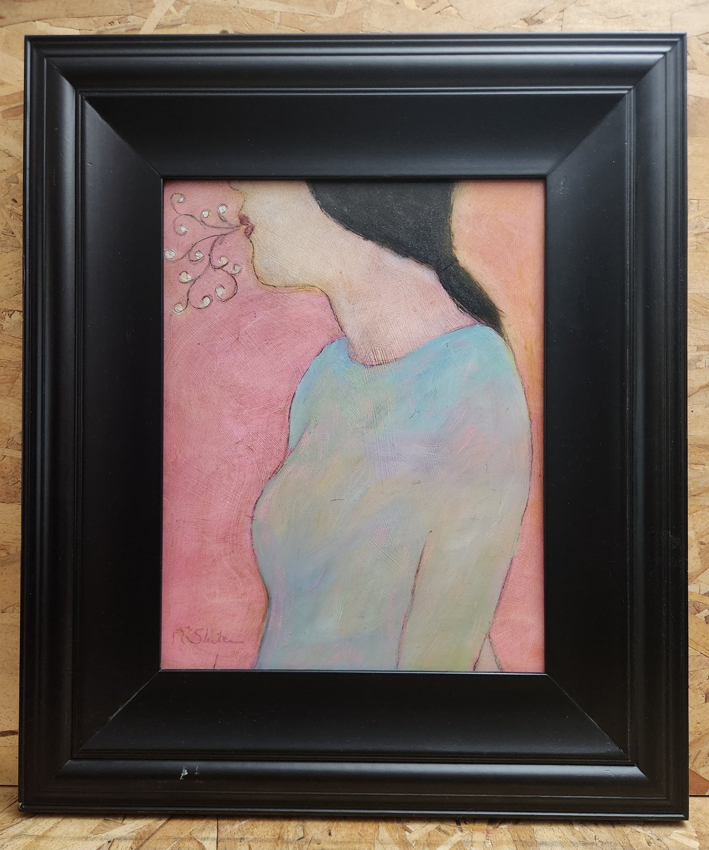 'Whistling' framed oil painting