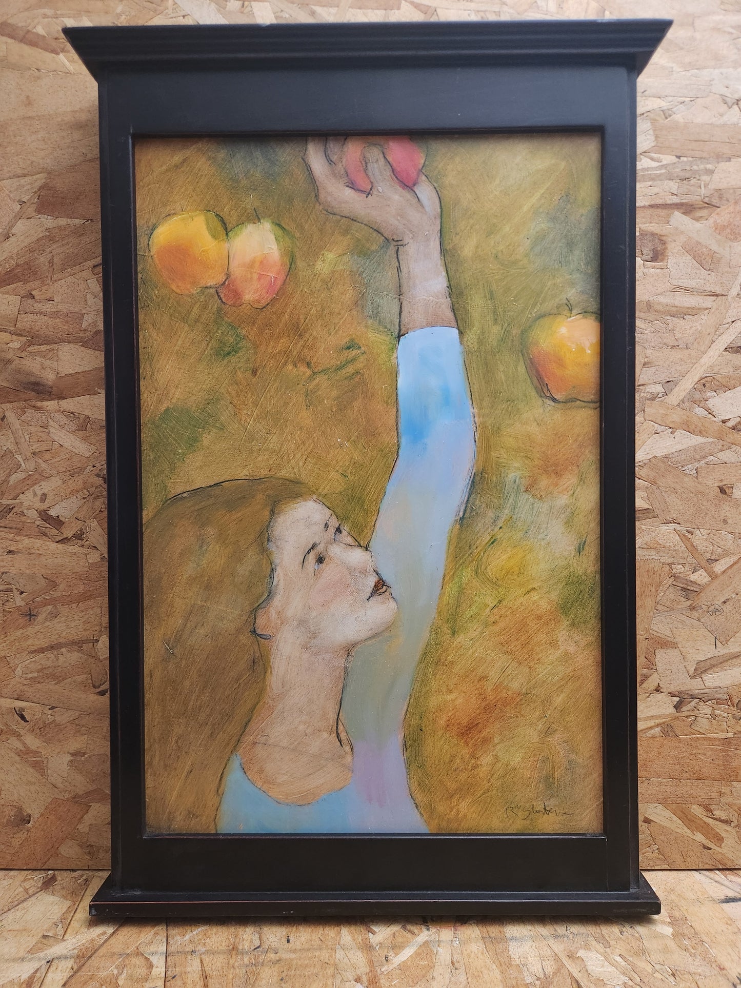 'Picking Apples' oil painting