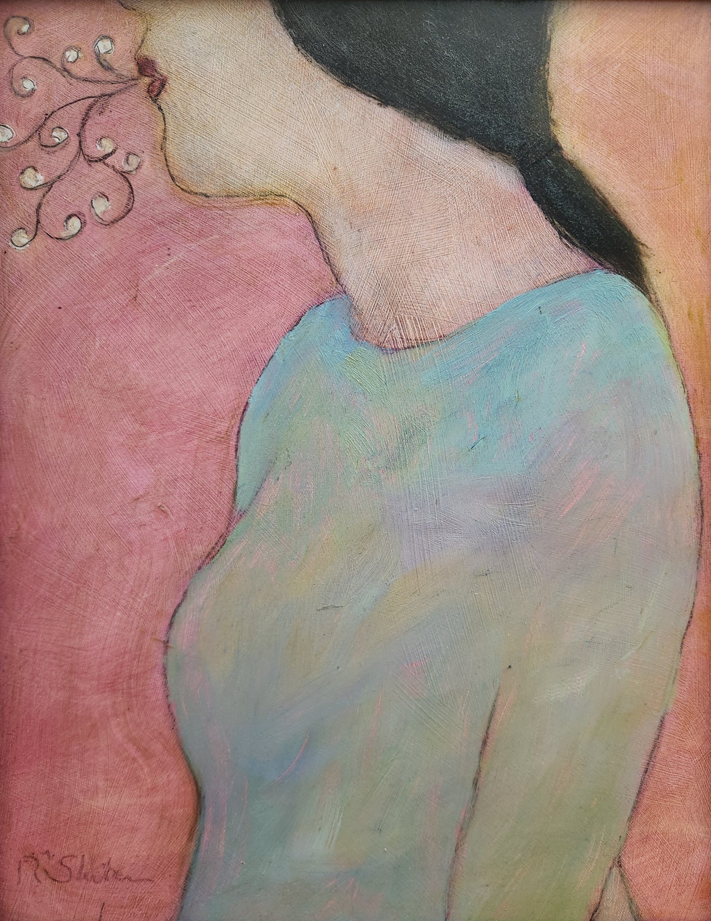 'Whistling' framed oil painting